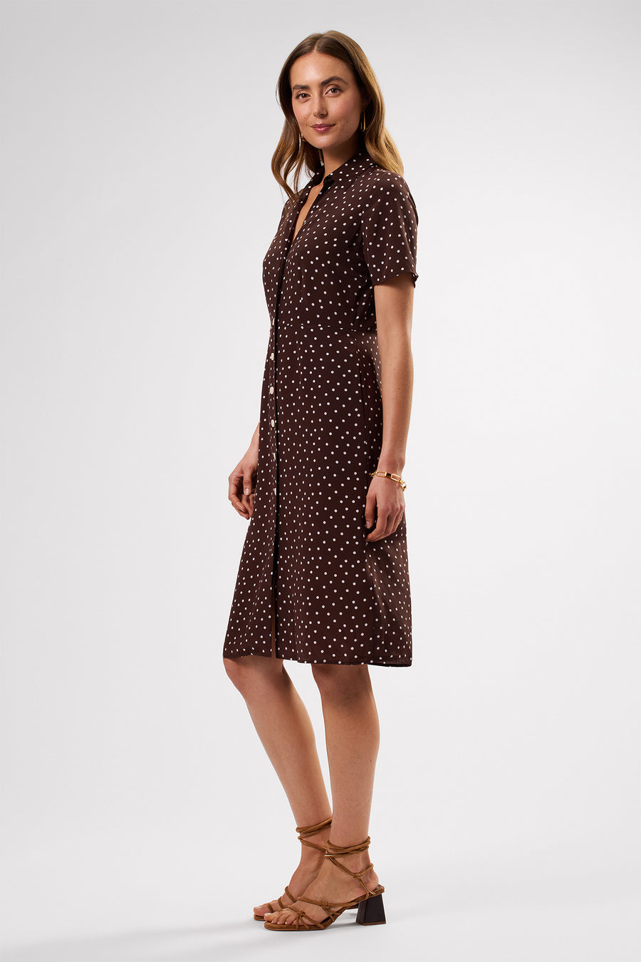 Lou Washable Silk Shirt Dress - Riviera Dot Espresso