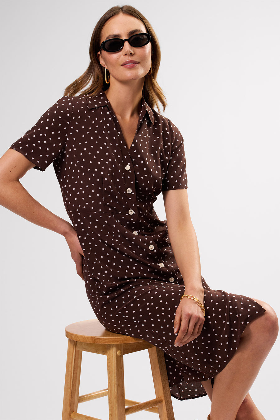 Lou Washable Silk Shirt Dress - Riviera Dot Espresso