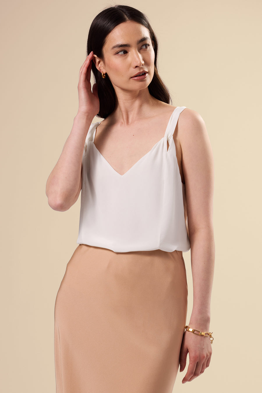 Twist Strap Washable Silk Tank - Ivory