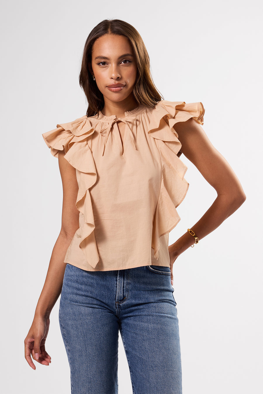 Ruffle Sleeve Top - Biscotti