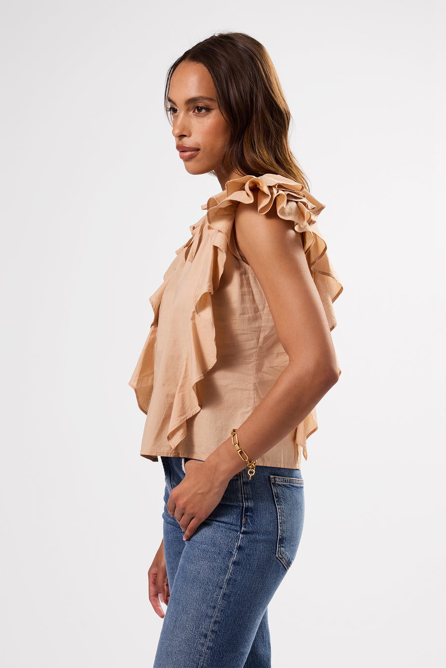 Ruffle Sleeve Top - Biscotti