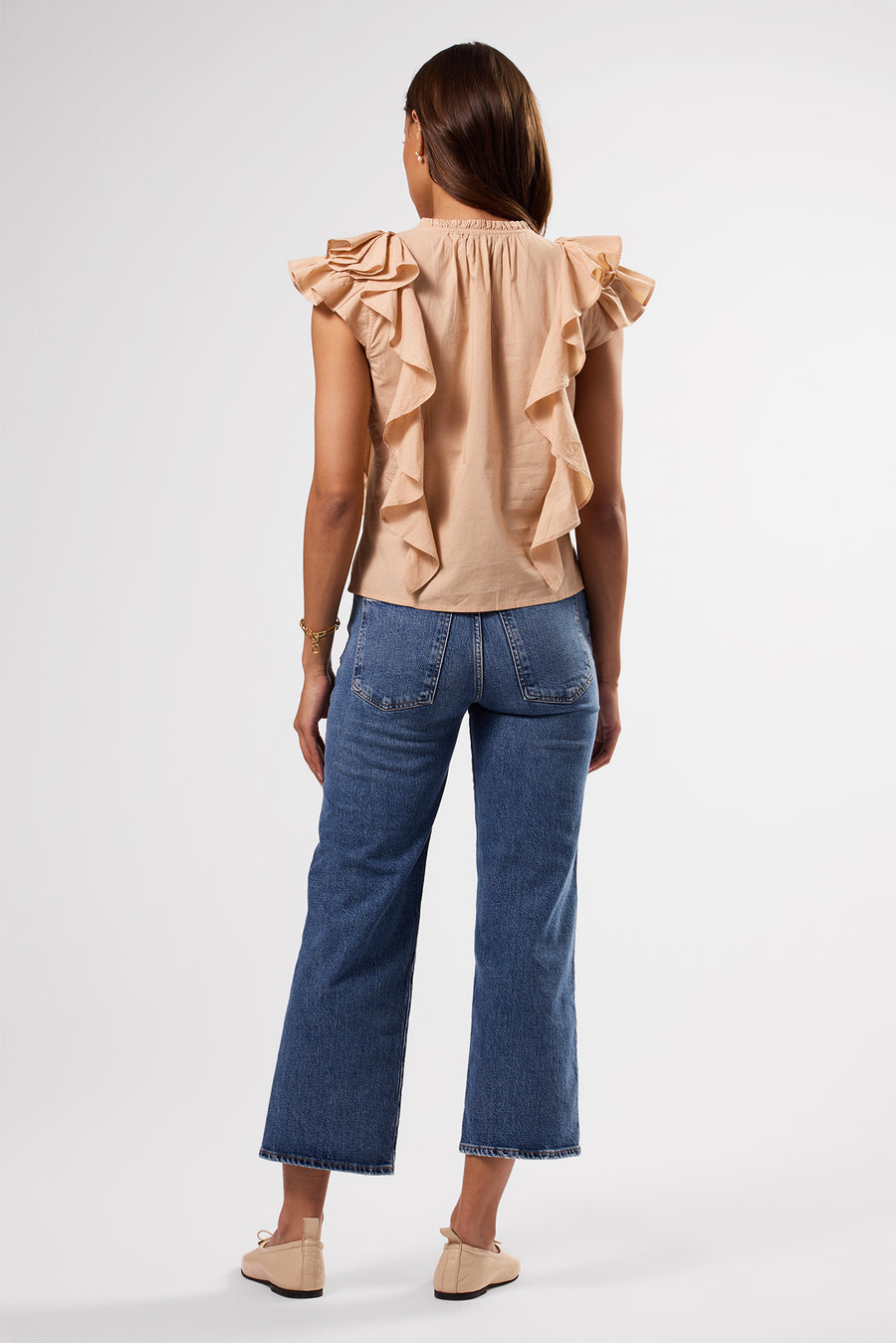 Ruffle Sleeve Top - Biscotti