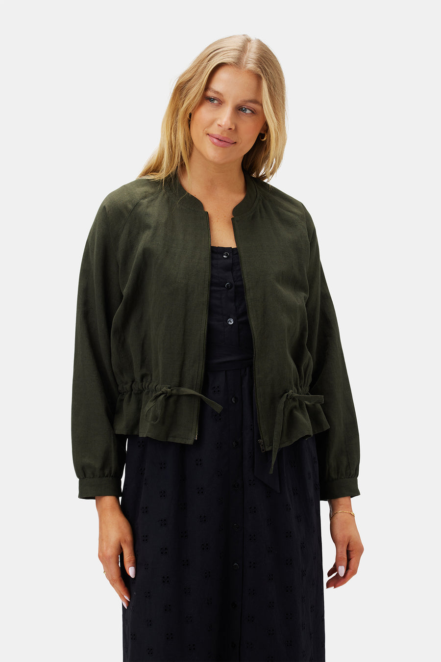 James Cotton Linen Bomber Jacket - Olive Green