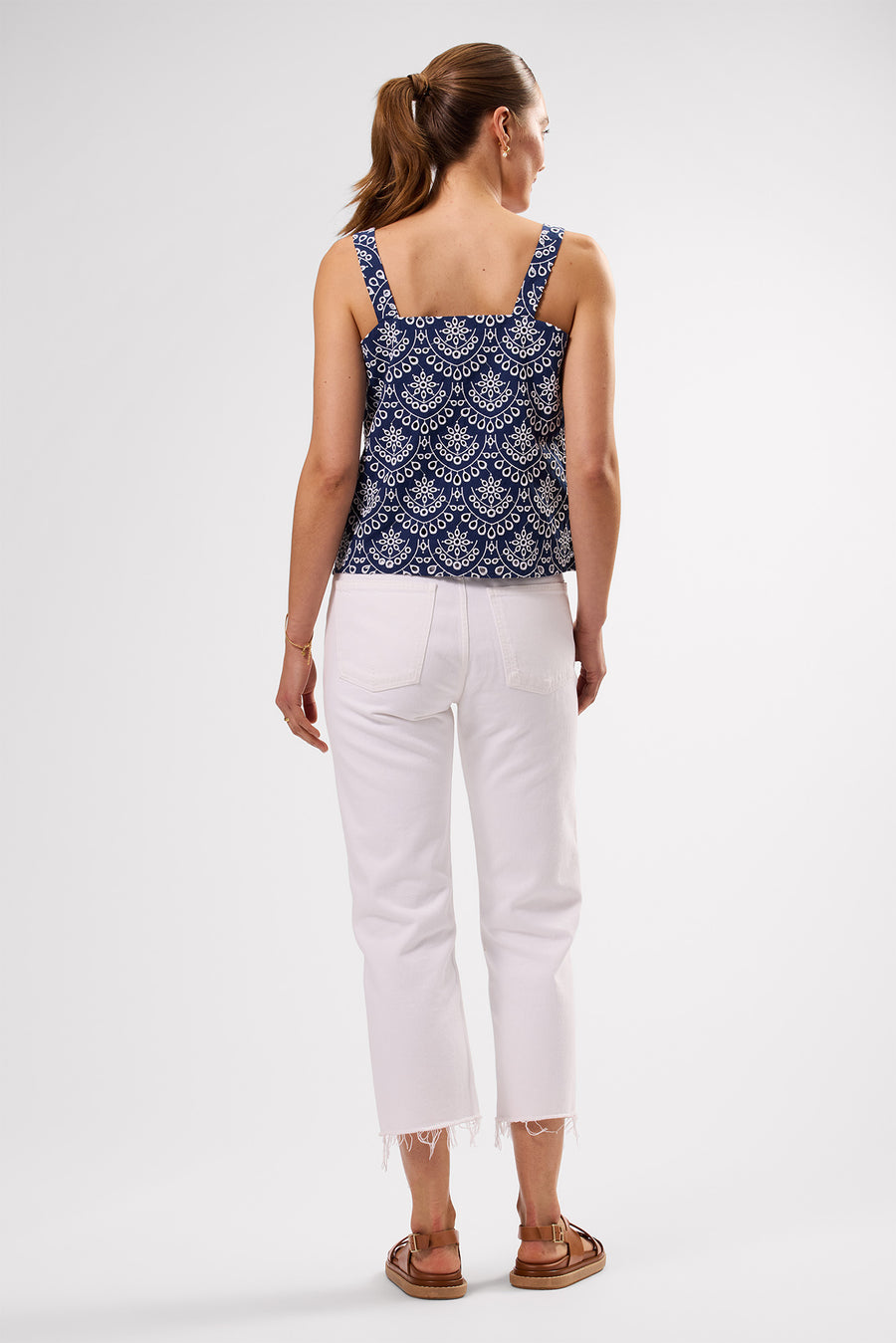 Eyelet Organic Cotton Tank - Riviera Eyelet Indigo