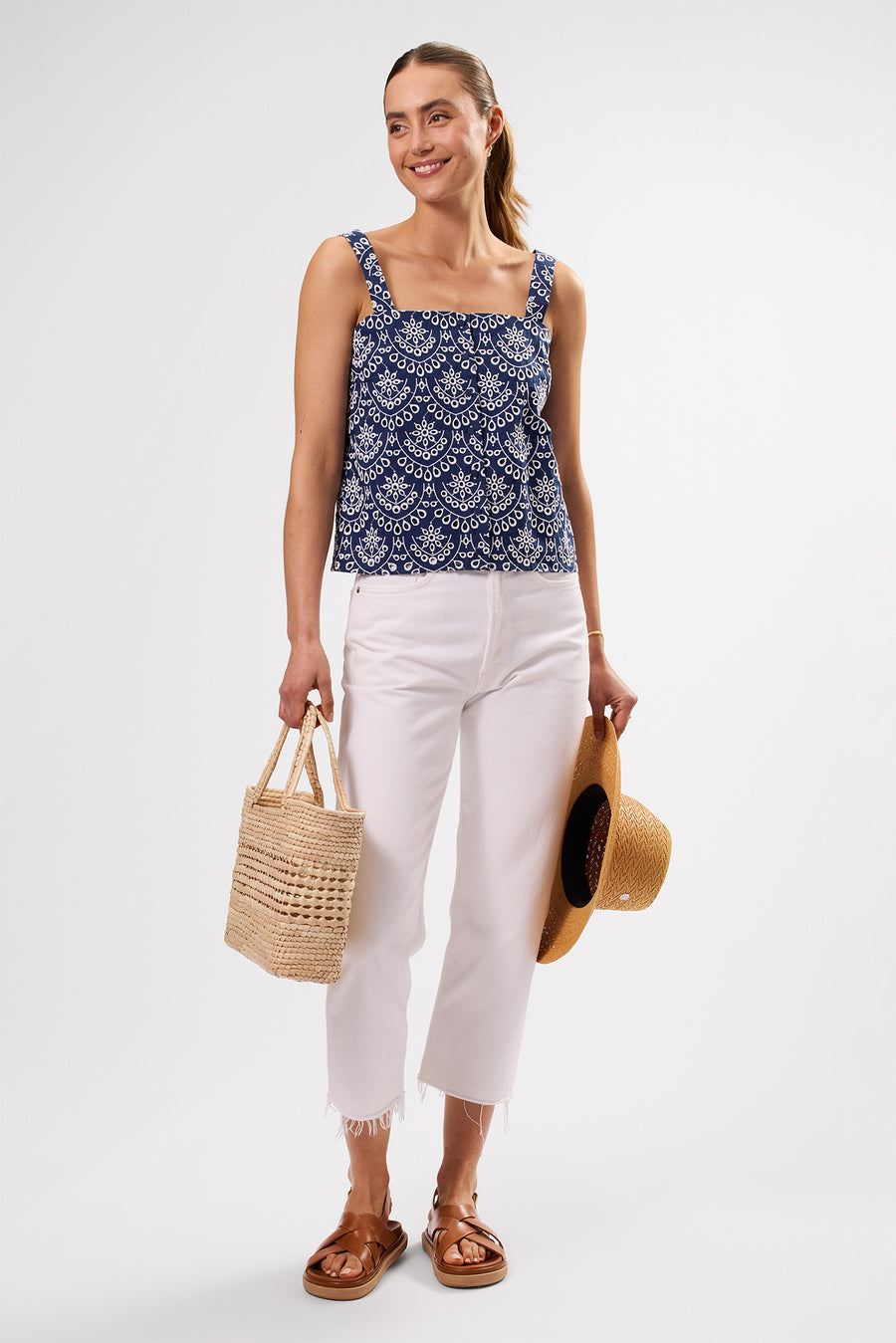 Eyelet Organic Cotton Tank - Riviera Eyelet Indigo