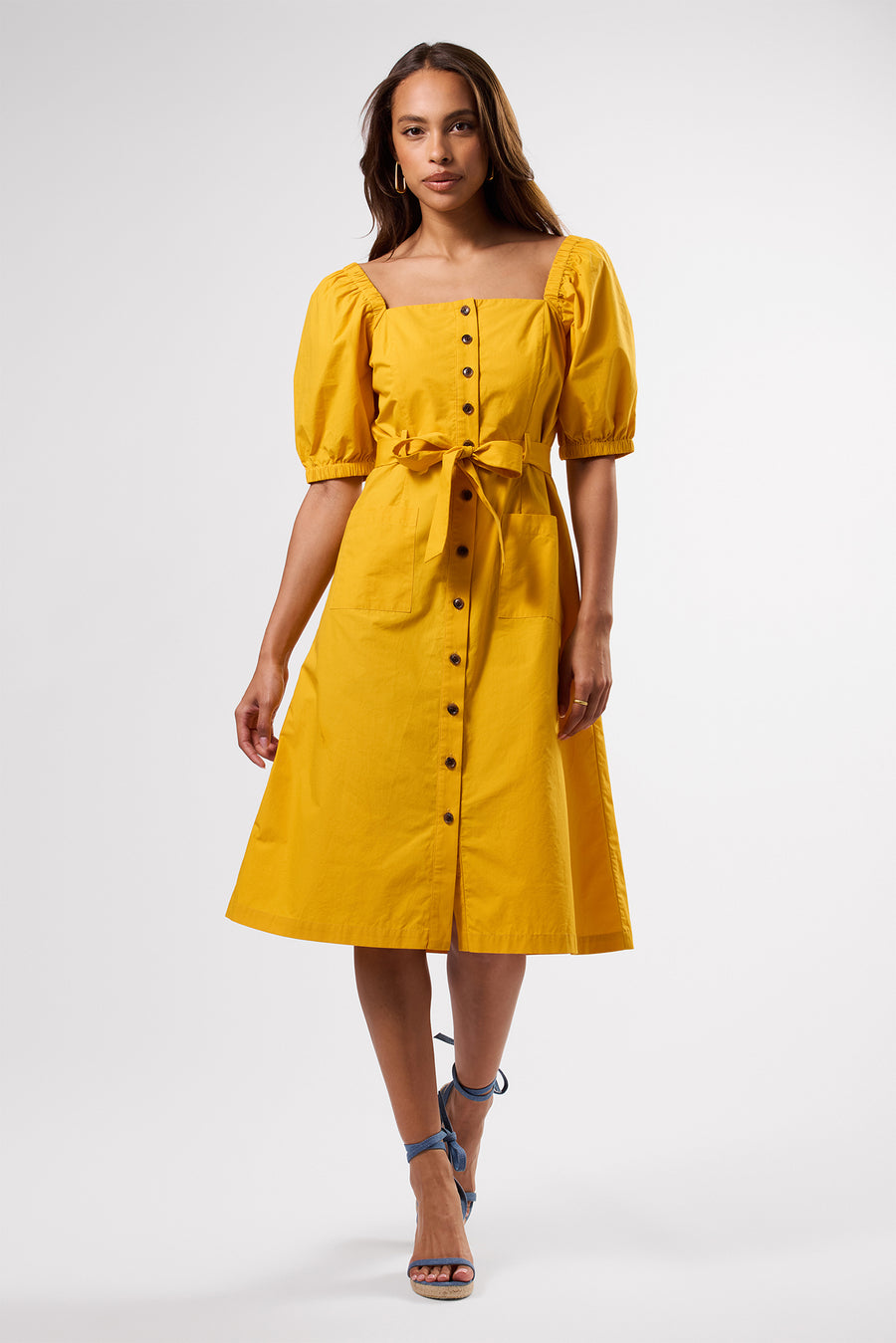 Square neck button front dress on sale