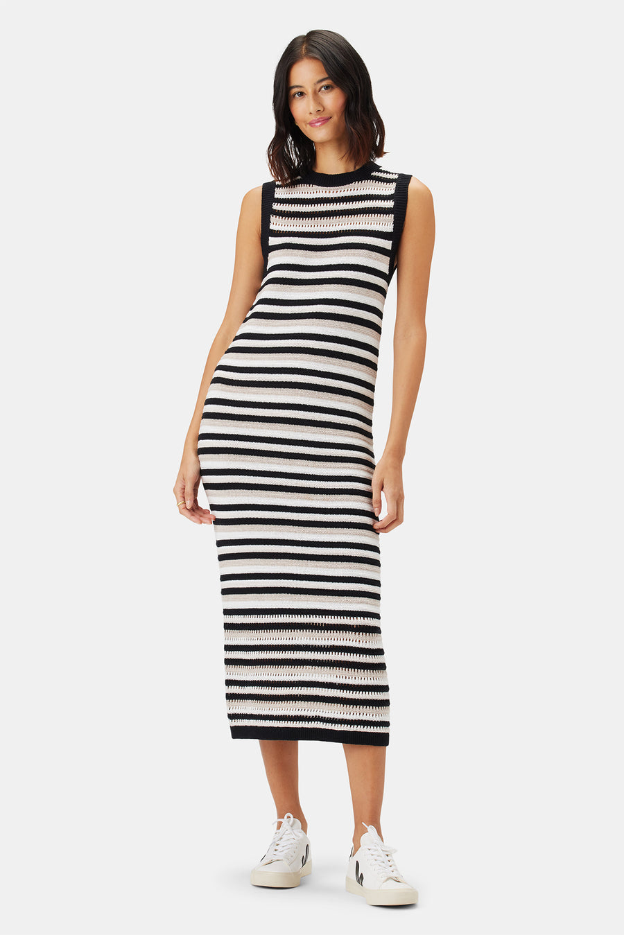 Louise Crochet Dress - Black White Multi Stripe