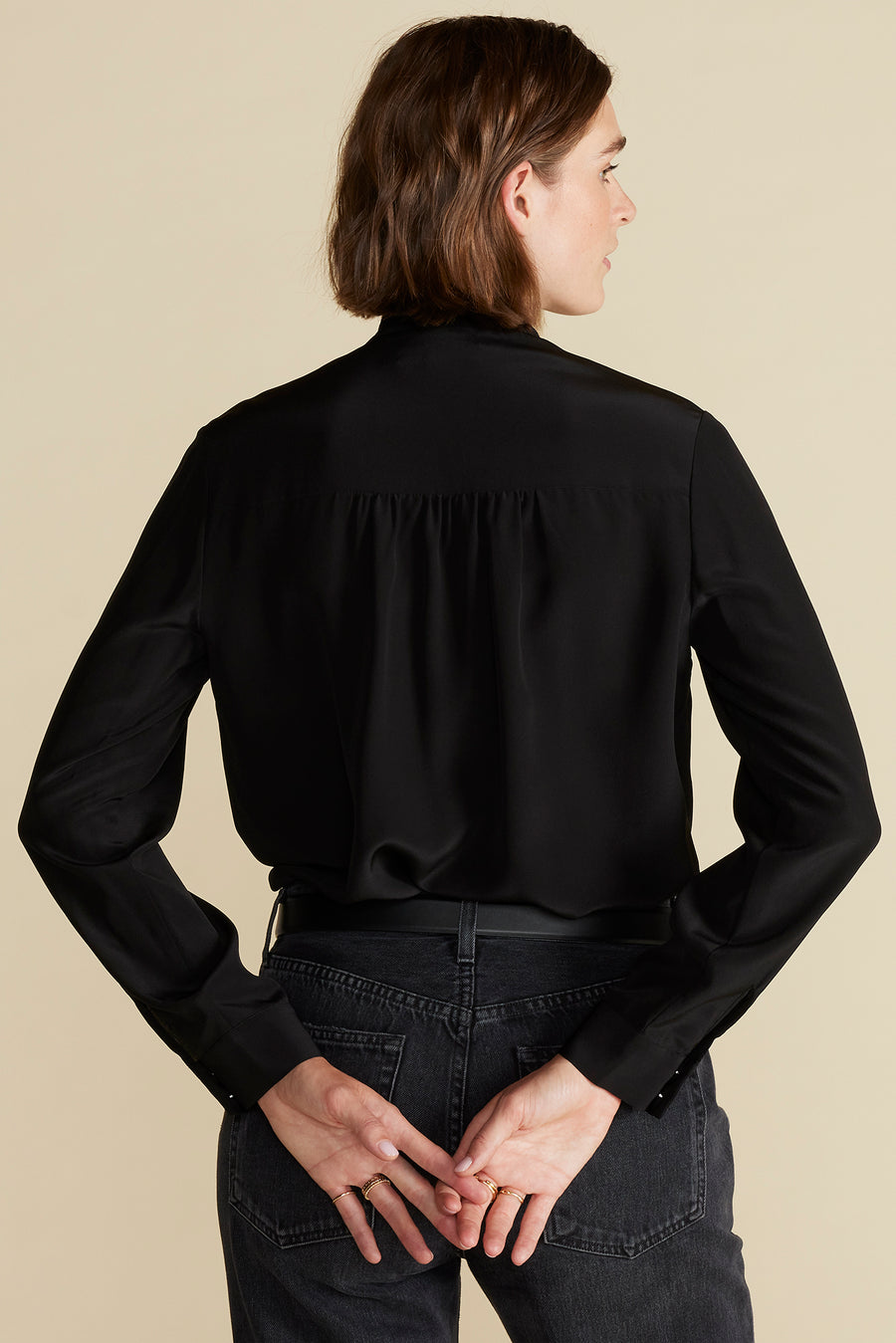 Milla Washable Silk Bow Blouse - Black