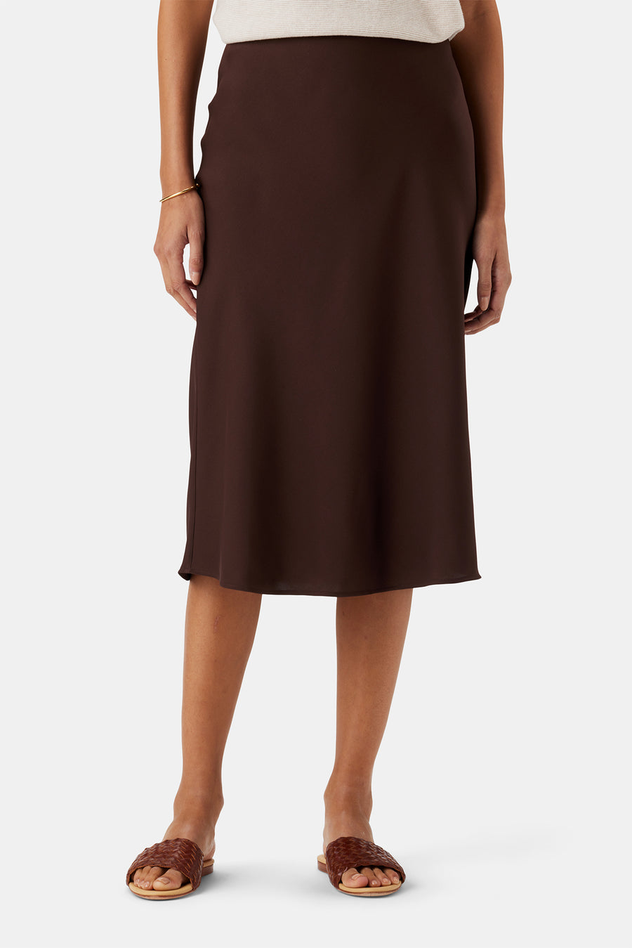 Eve Stretch Silk Skirt - Espresso