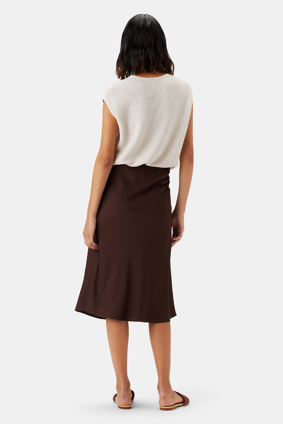 Eve Stretch Silk Skirt - Espresso