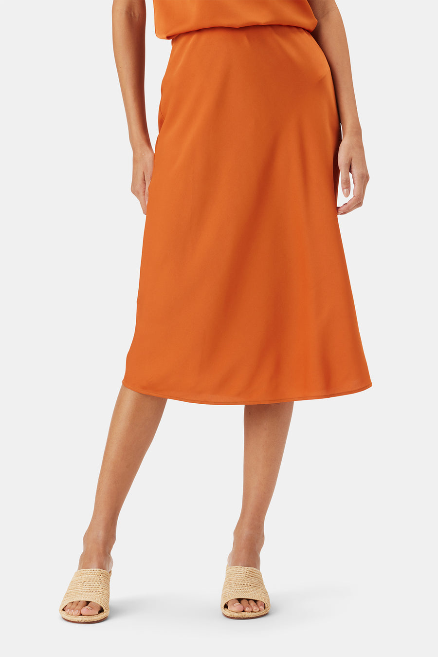 Eve Stretch Silk Skirt - Sunset Orange