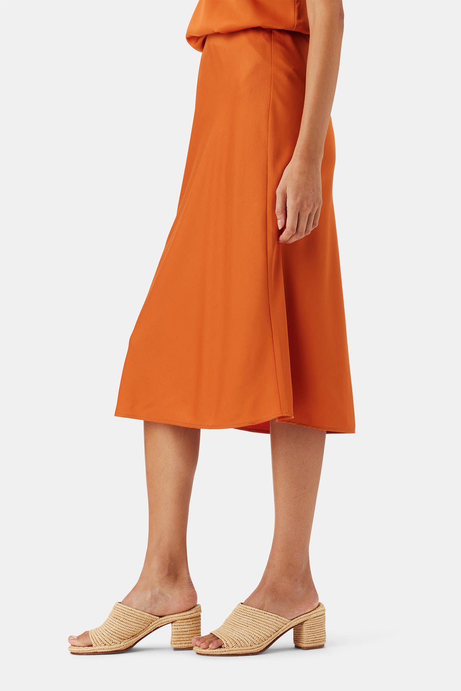 Eve Stretch Silk Skirt - Sunset Orange