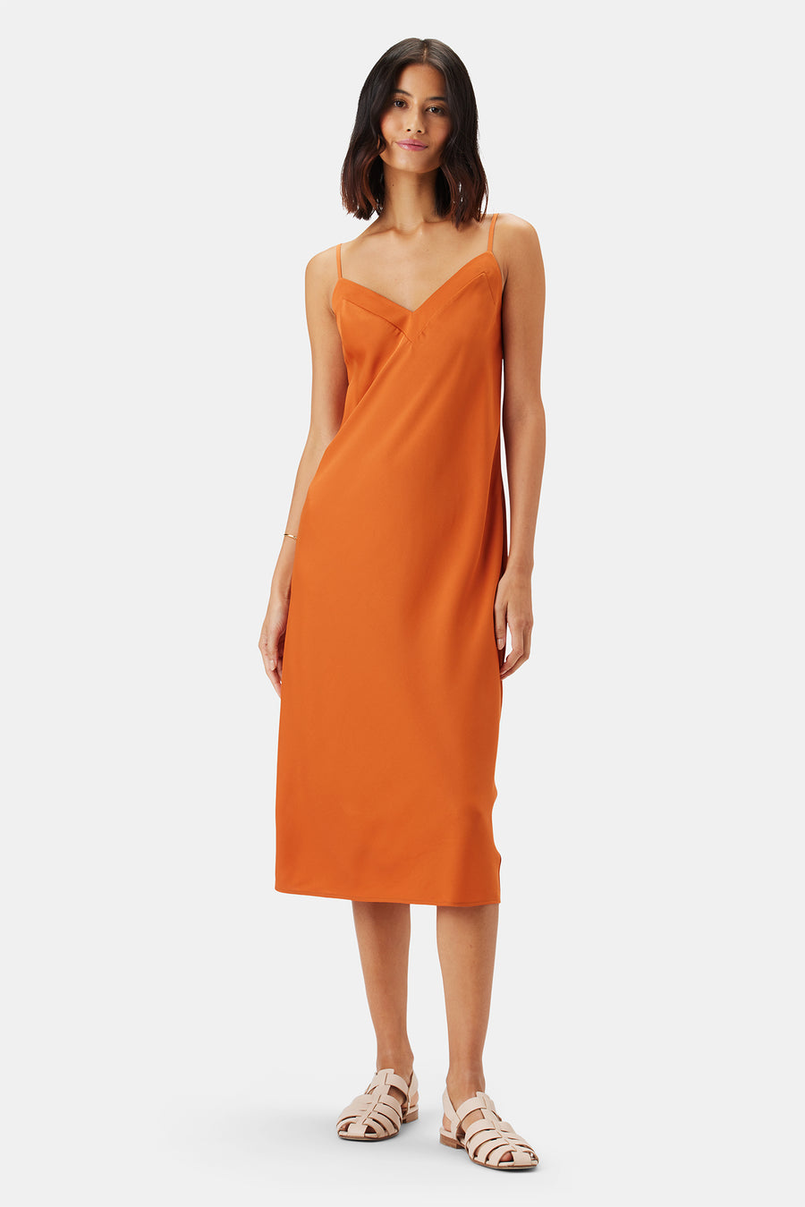 Briana Washable Silk Dress - Sunset Orange