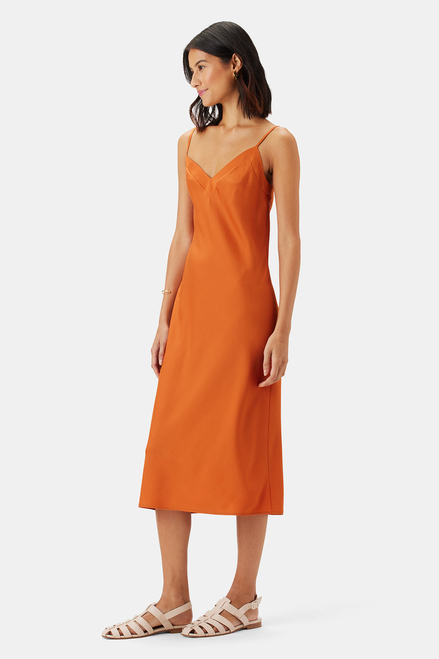 Briana Washable Silk Dress - Sunset Orange