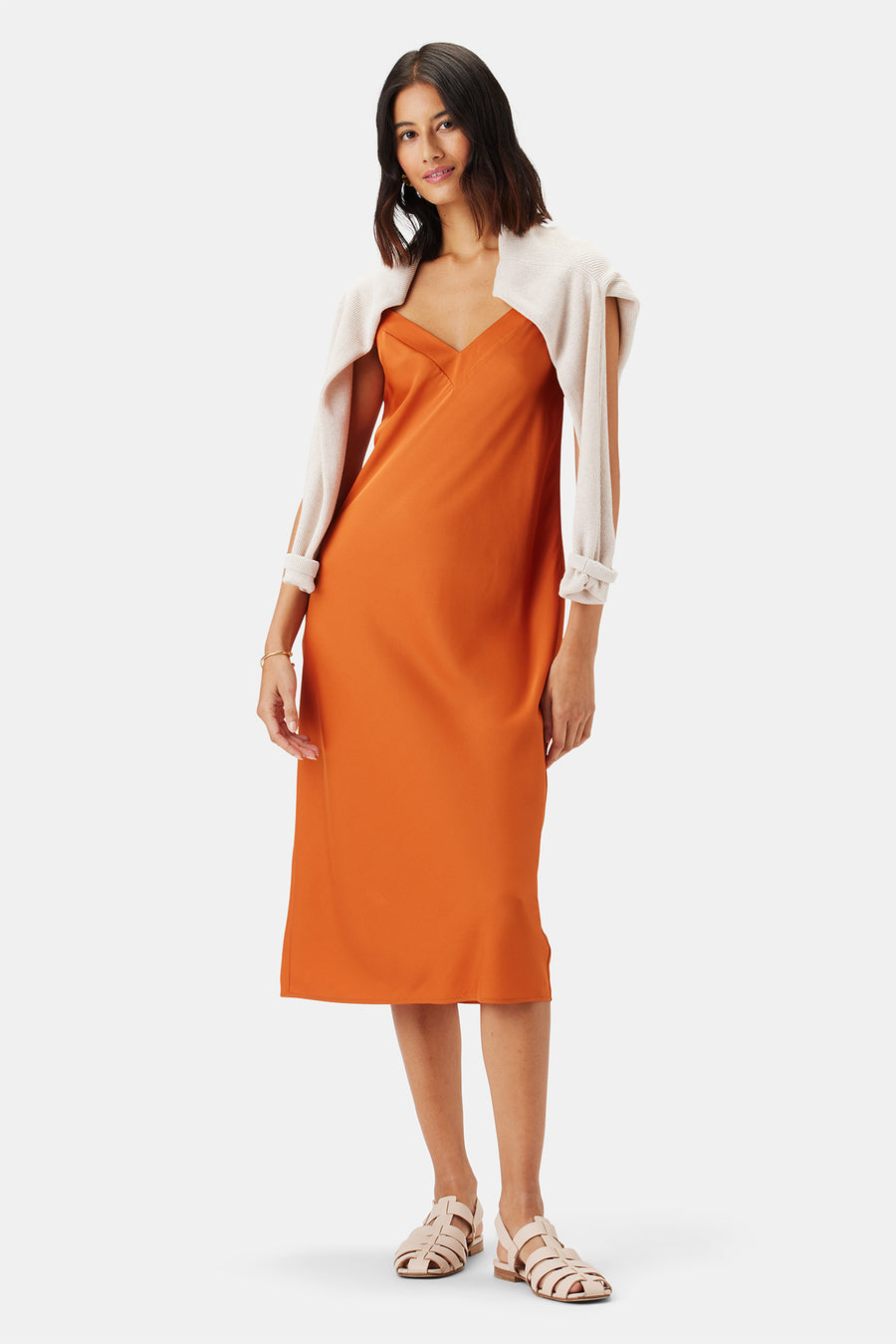 Briana Washable Silk Dress - Sunset Orange