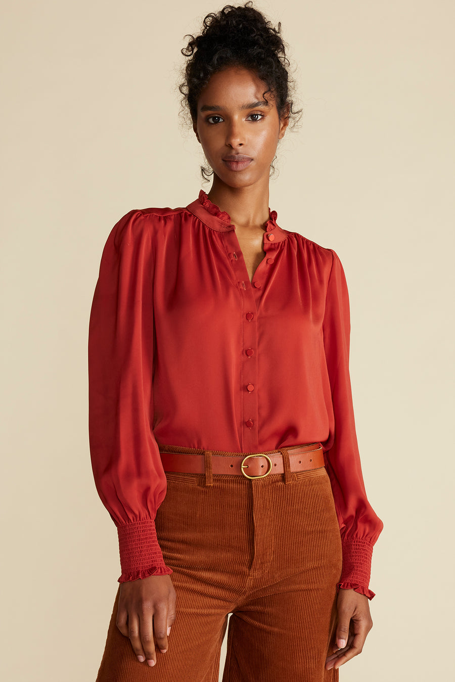 Charlotte Ruffled Recycled Sateen Blouse - Rust