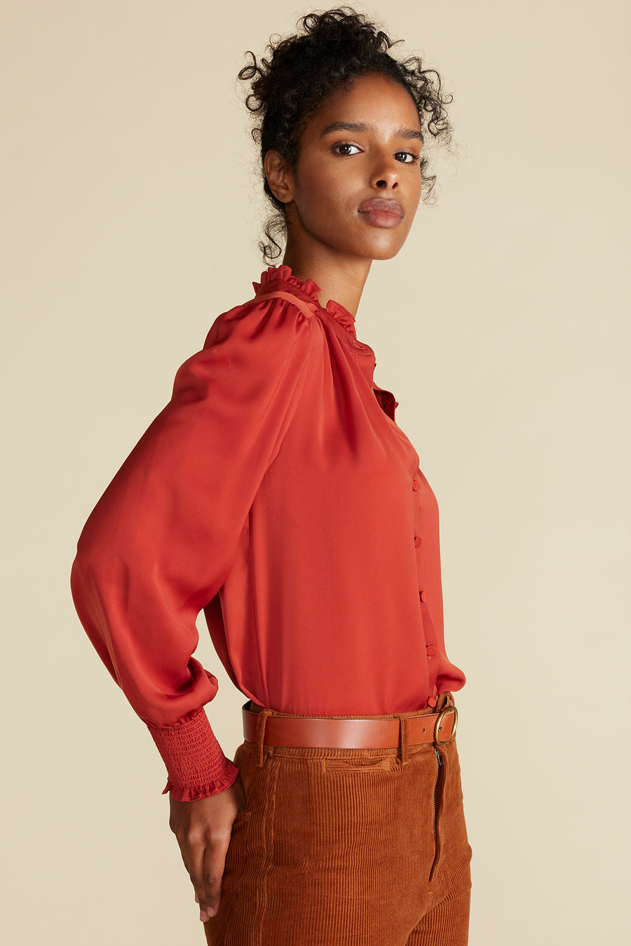 Charlotte Ruffled Recycled Sateen Blouse - Rust