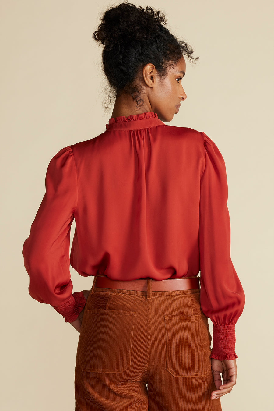 Charlotte Ruffled Recycled Sateen Blouse - Rust