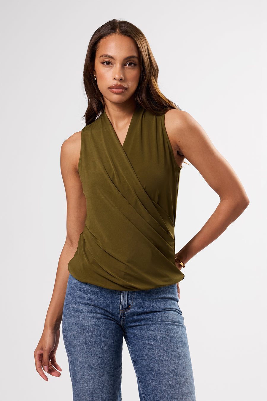 Calais Stretch Knit Tank - Olive Green