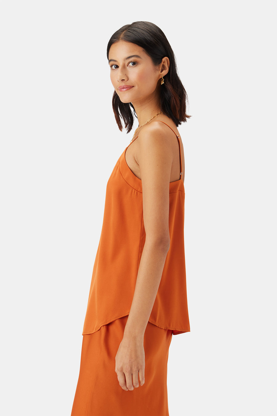 Barlow Stretch Silk Tank - Sunset Orange