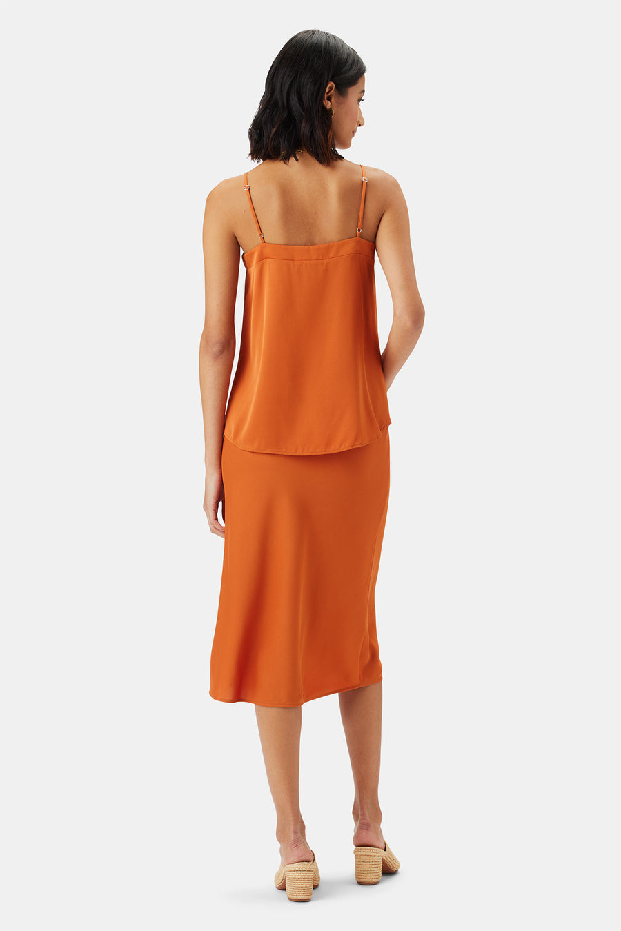 Barlow Stretch Silk Tank - Sunset Orange