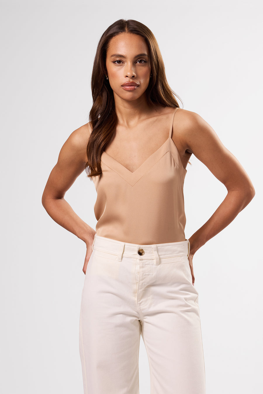 Barlow Stretch Silk Tank - Biscotti