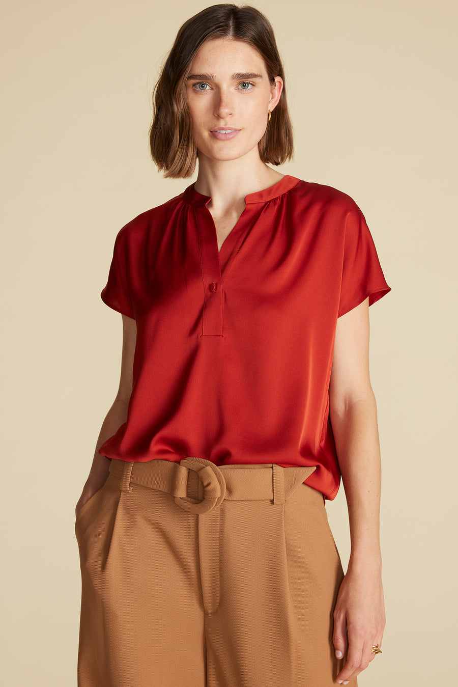 Renata Stretch Silk Blouse - Rust