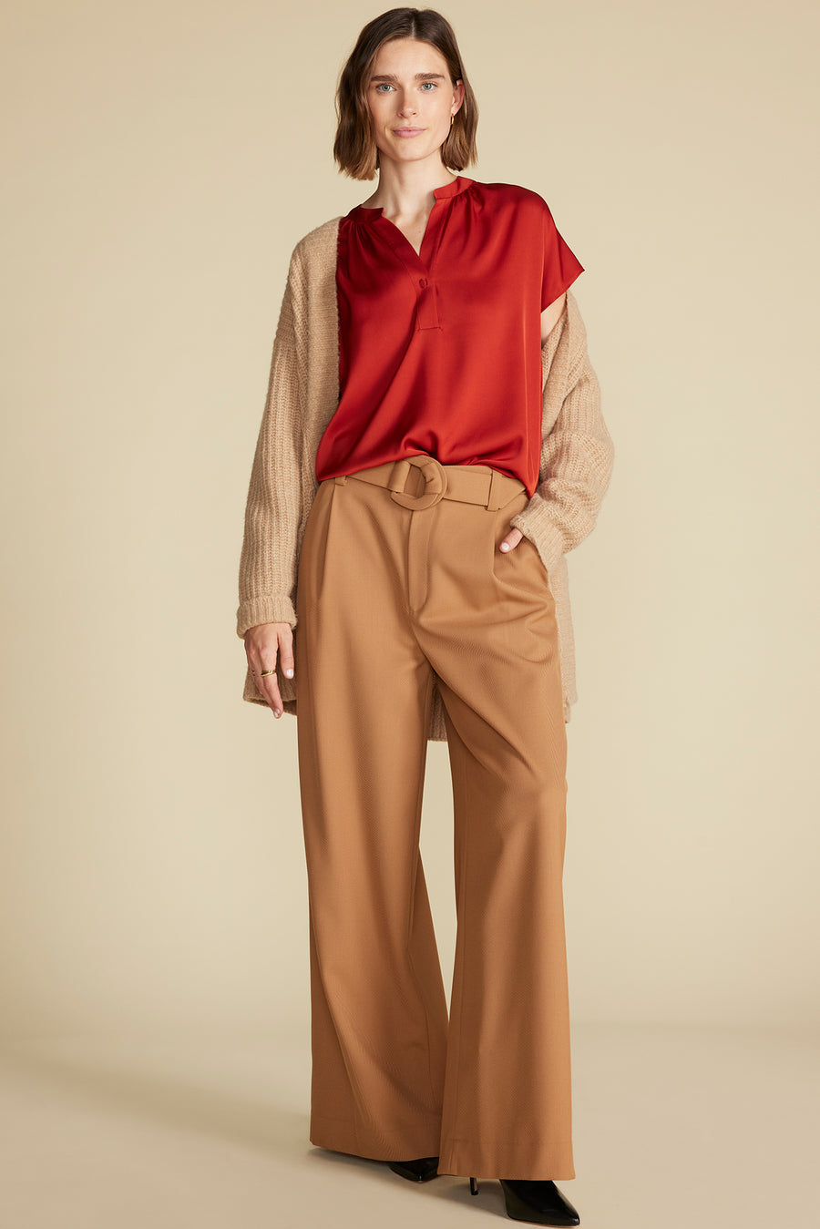 Renata Stretch Silk Blouse - Rust