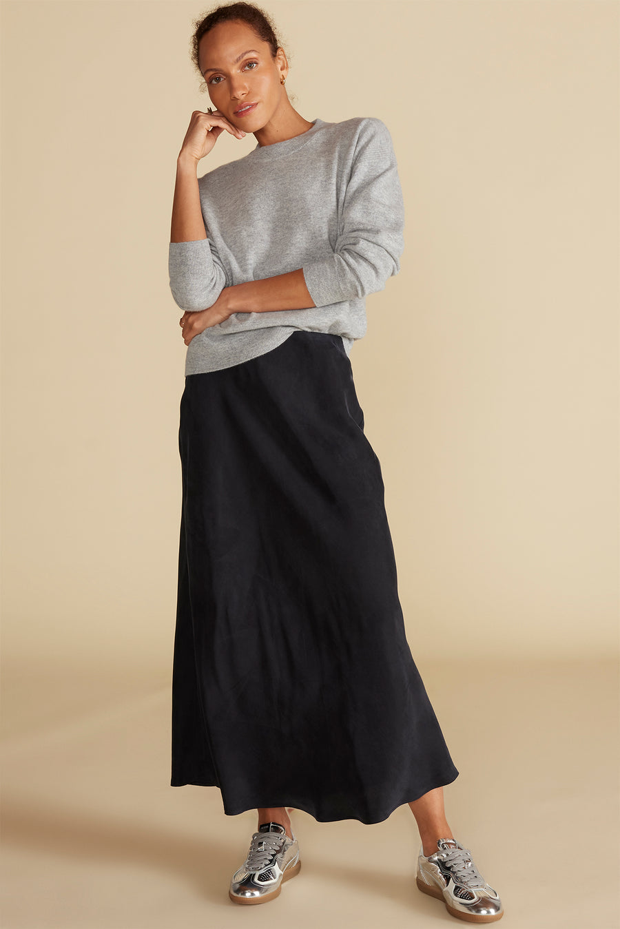 Eve Cupro Slip Skirt - Black