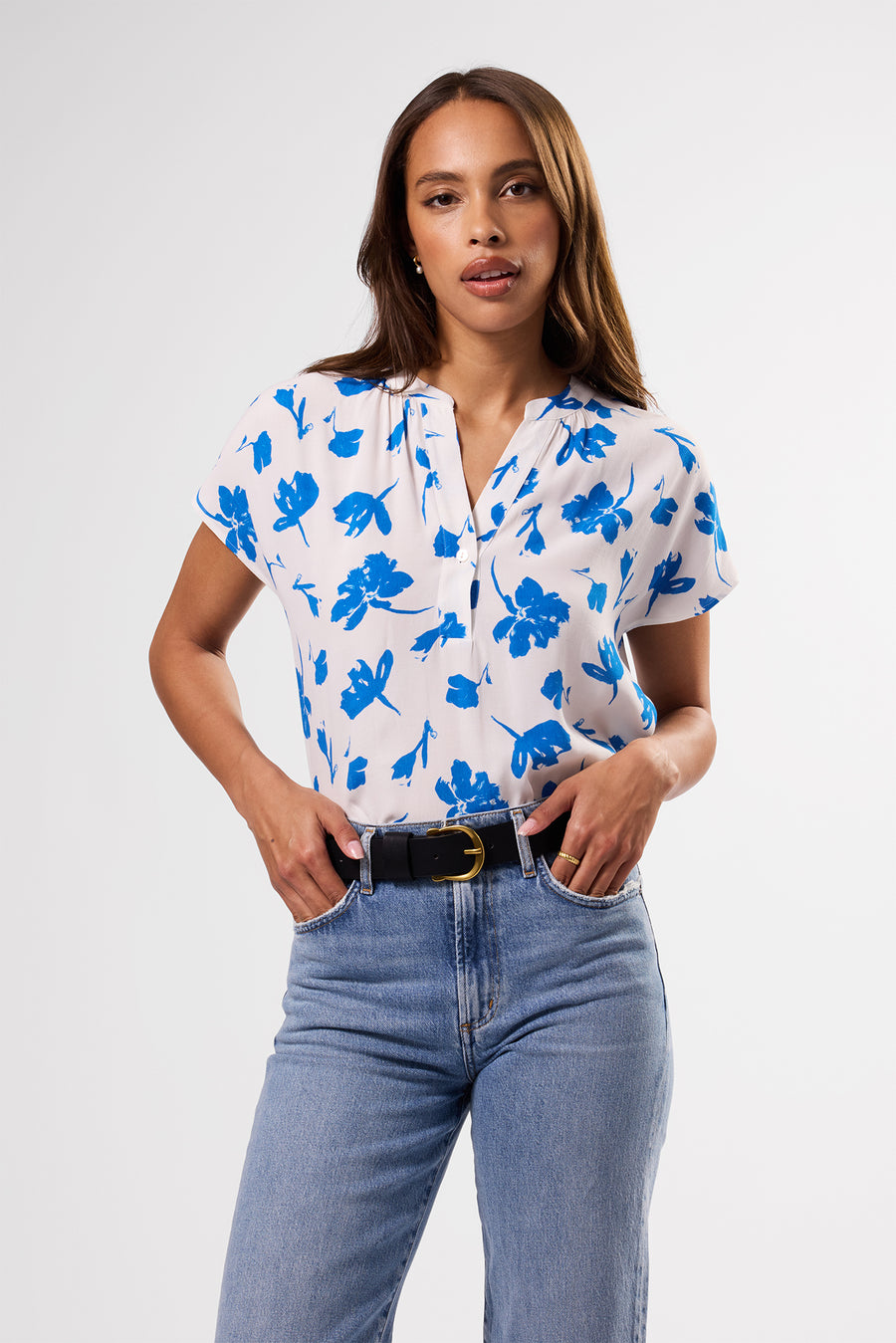 Renata Crepe Blouse - Aix Blue