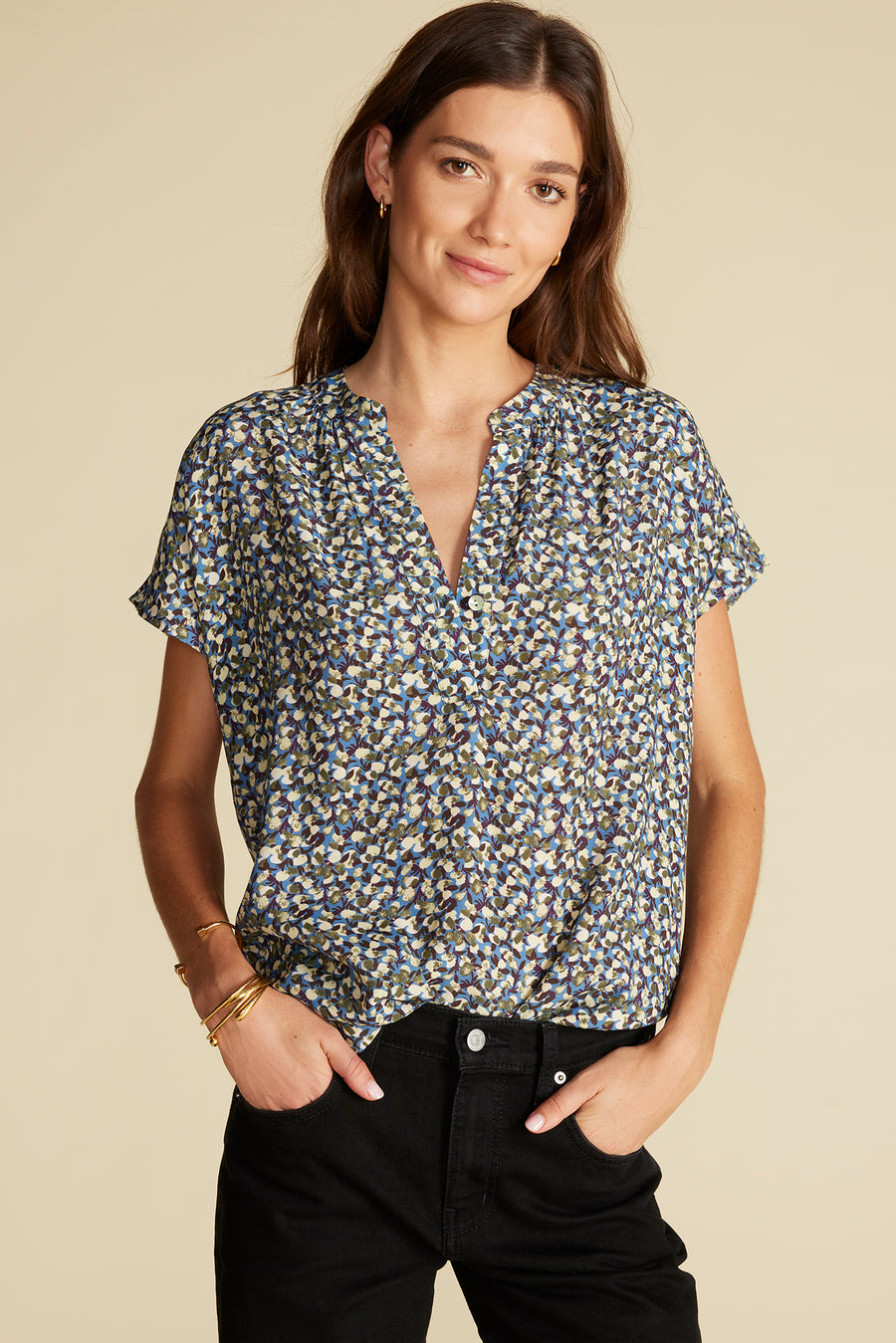 Renata Crepe Blouse - Rennes Sky Blue Floral Print