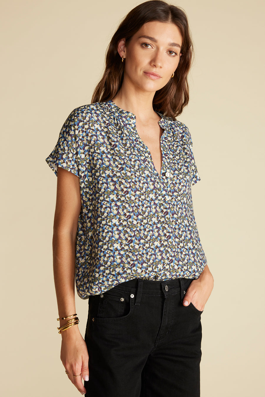 Renata Crepe Blouse - Rennes Sky Blue Floral Print