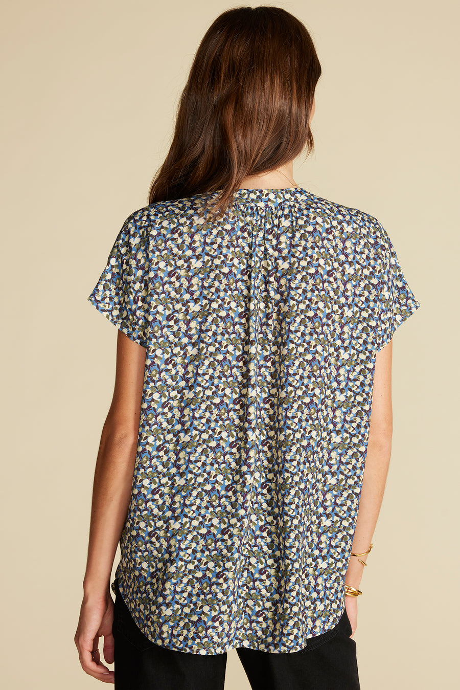 Renata Crepe Blouse - Rennes Sky Blue Floral Print