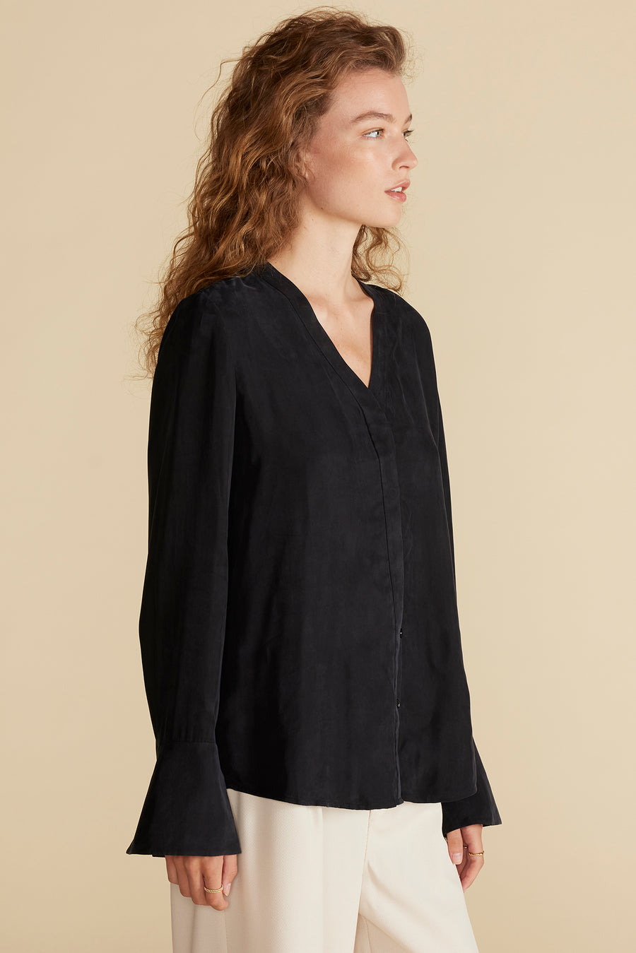 Dree Cupro V Neck Blouse - Black