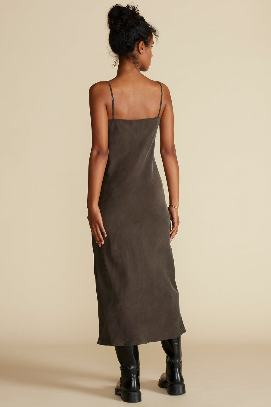 Eloise Cupro Slip Dress - Olive Green