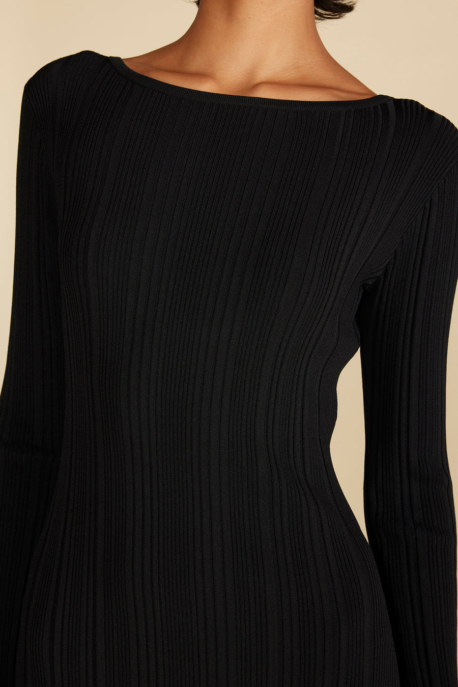 Chantae Ribbed Boatneck Dress - Black