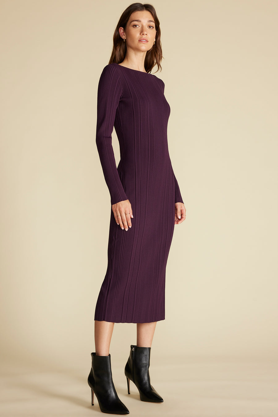 Chantae Boatneck Rib Dress - Purple Fig