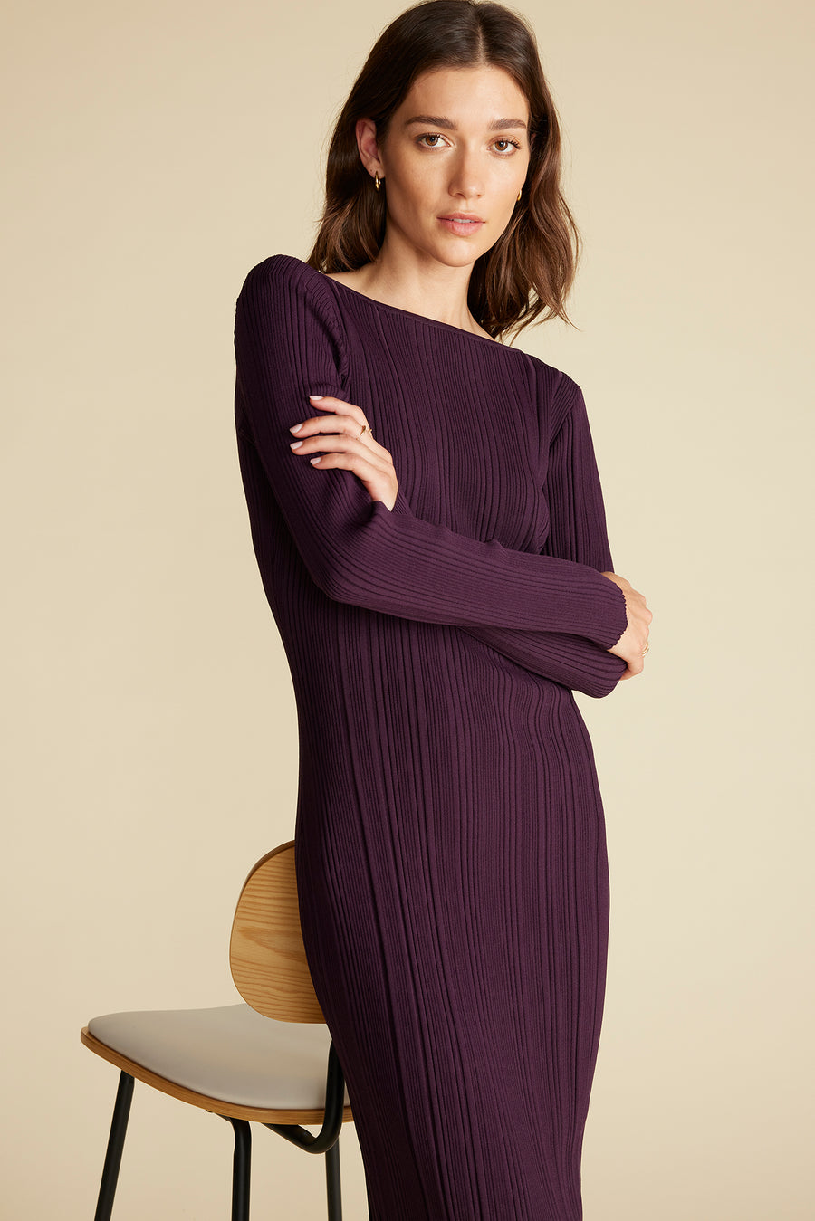 Chantae Boatneck Rib Dress - Purple Fig