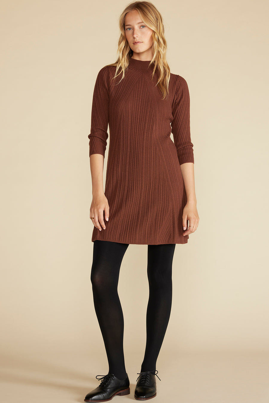 Sidony Mini Sweater Dress - Espresso Brown