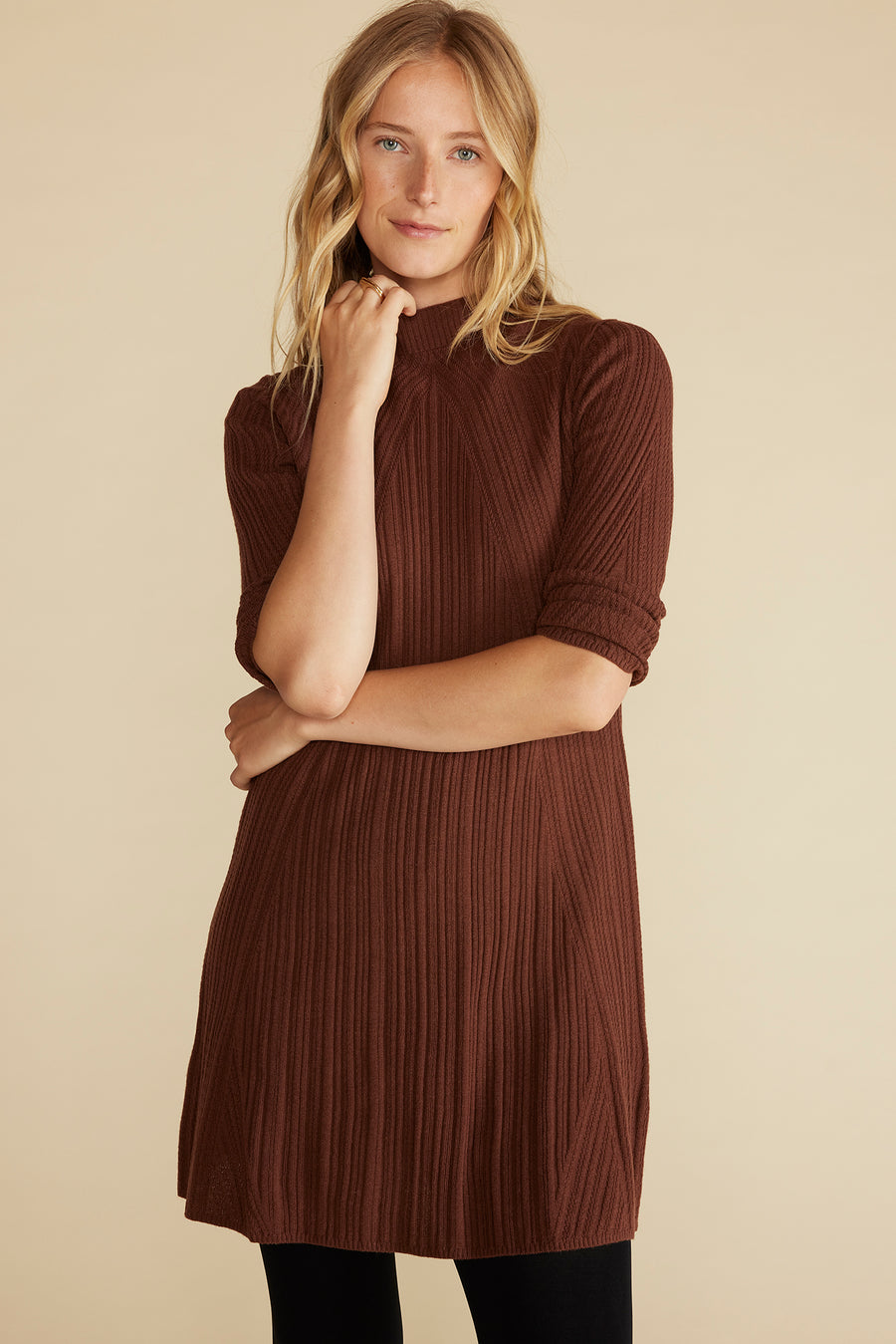 Sidony Mini Sweater Dress - Espresso Brown