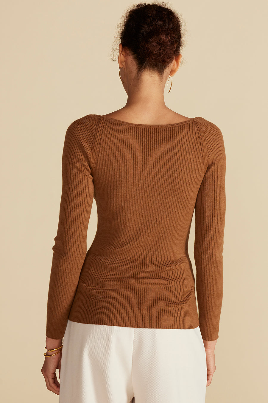 Maelle Square Neck Sweater - Almond Brown