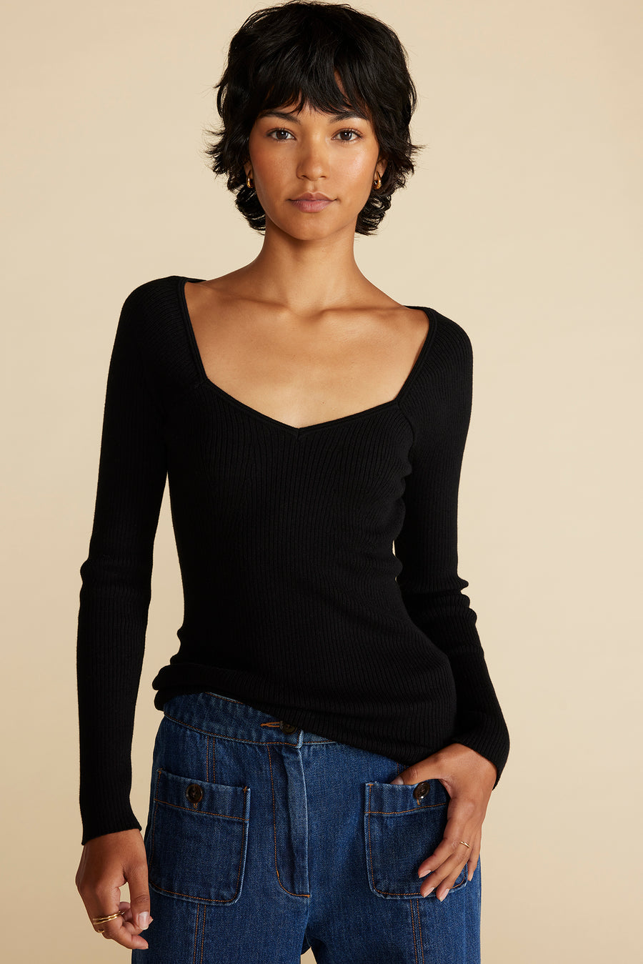 Maelle Square Neck Sweater - Black