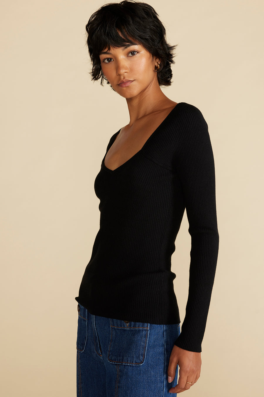 Maelle Square Neck Sweater - Black