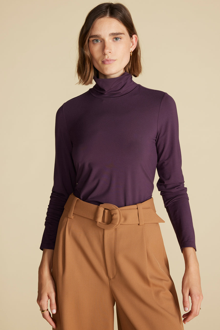 Flannery Bamboo Knit Turtleneck - Purple Fig