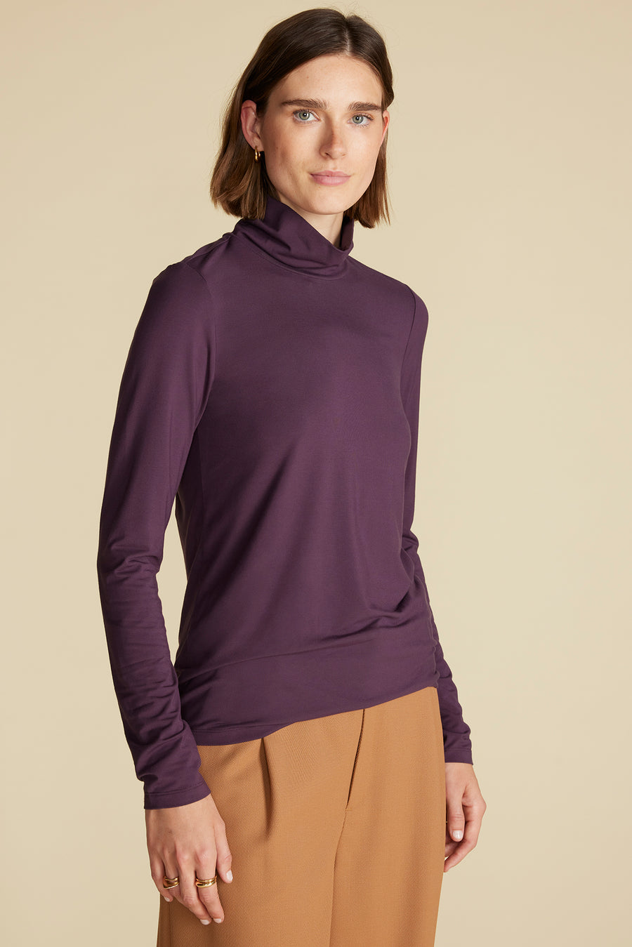 Flannery Bamboo Knit Turtleneck - Purple Fig