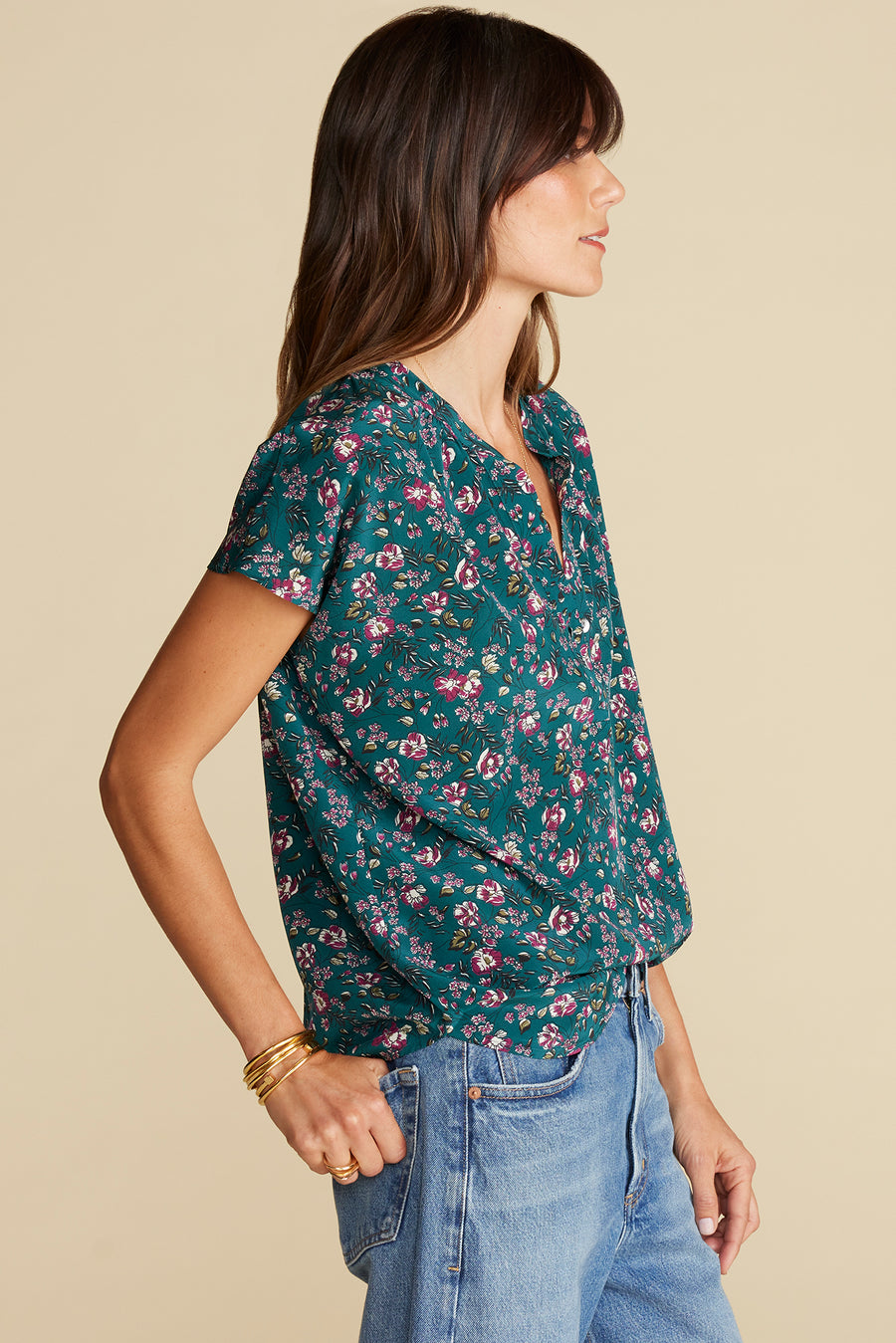 Renata Washable Silk Blouse - Chloe Green Floral Print