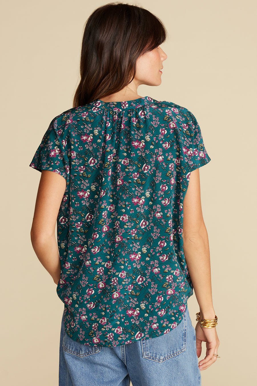 Renata Washable Silk Blouse - Chloe Green Floral Print