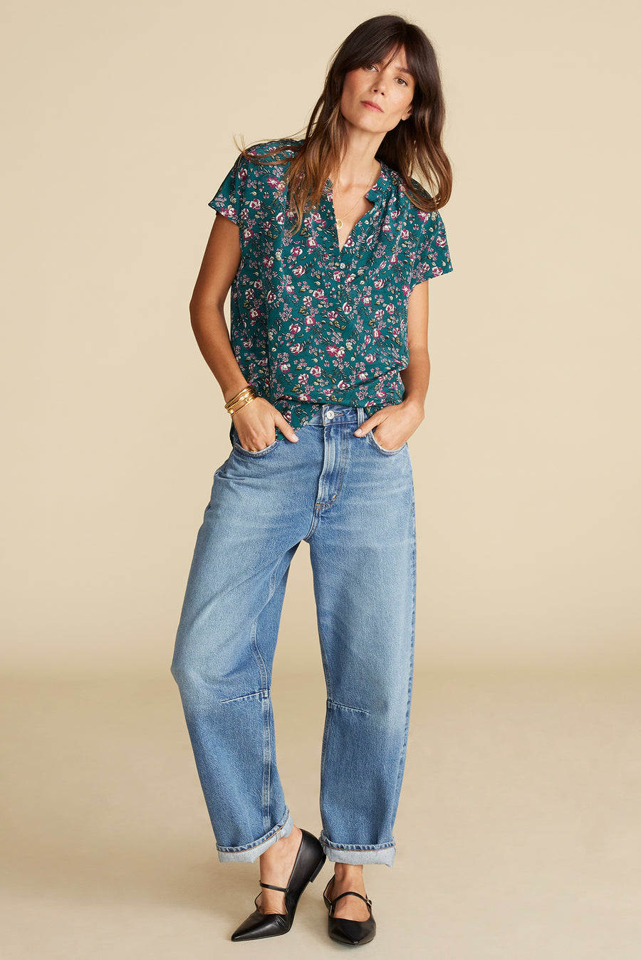 Renata Washable Silk Blouse - Chloe Green Floral Print