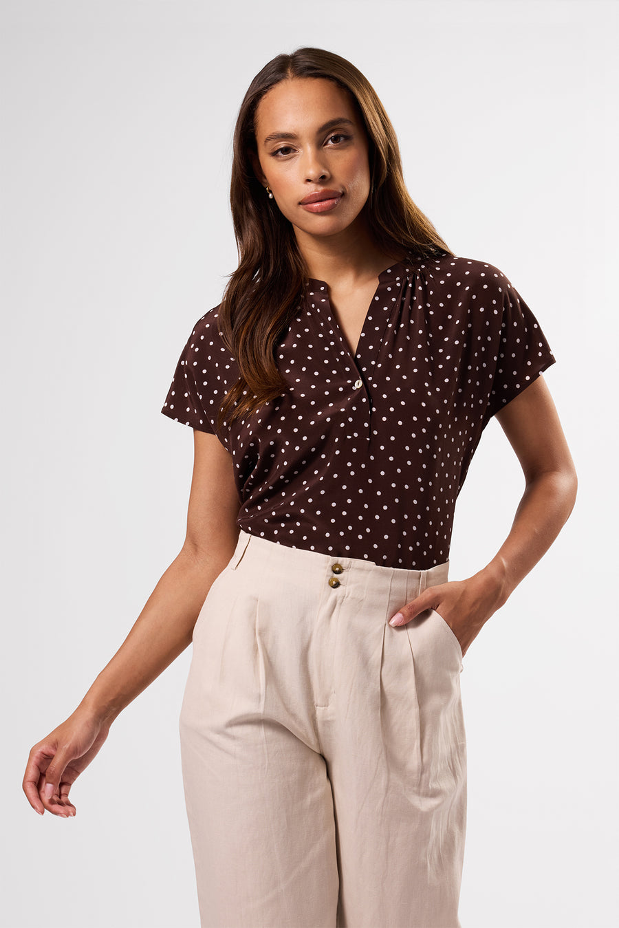 Renata Washable Silk Blouse - Riviera Dot Espresso