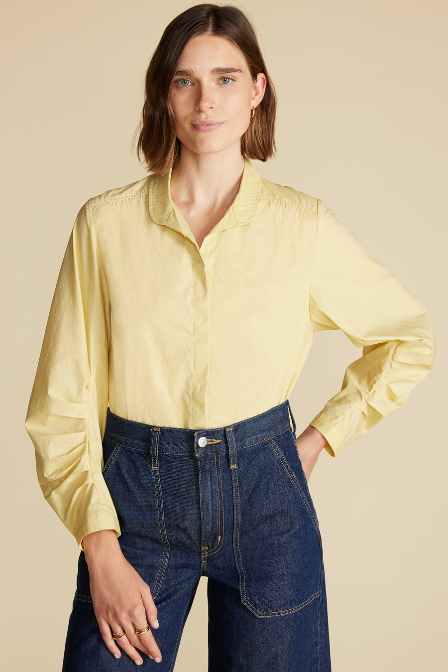 Averi Pleated Poplin Blouse - Anise Yellow